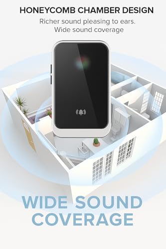 Image of Door Bell without Wire with 300m Range, 38 Ringtones & 8 Volume Levels | Plug-in Receiver & Waterproof Transmitter - Black