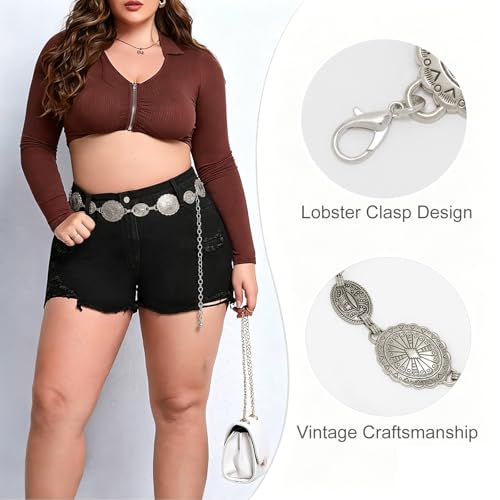 Image of WHIPPY Women Concho Chain Belt Metal Link Western Cowgirl Turquoise Chain Belt for Dress