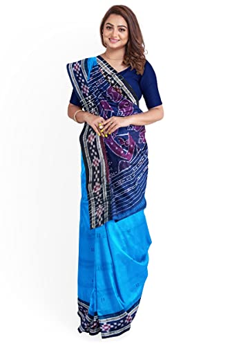 Image of FLOWRINA Odisha Sambalpuri Handloom Ikat Women's Cotton Saree, Odisha Handloom Handmade Pure Cotton Khandua Saree, Ikkat Orissa Traditional Handloom Saree Without Blouse