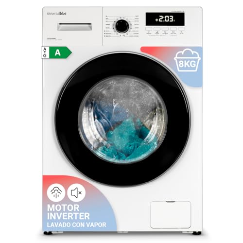UNIVERSALBLUE Lavadora 8kg Inverter con Display | Motor Silencioso Clase A | 16 Programas De Lavado | 1400rpm | ECO | Máquina de Lavado | ENVÍO Y SUBIDA A PLANTA INCLUIDO