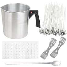 EricX Light Candle Making Kit, 60pcs Candle Wicks, 60pcs Candle Wicks Sticker, 1pc Candle Wax Pouring Pot, 2pcs 3-Hole Wicks Centering Devices, 1pc Mixing Spoon, DIY Candles Craft Tools