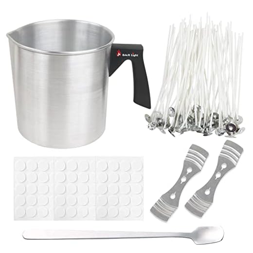 EricX Light Candle Making Kit, 60pcs Candle Wicks, 60pcs Candle Wicks Sticker, 1pc Candle Wax Pouring Pot, 2pcs 3-Hole Wicks Centering Devices, 1pc Mixing Spoon, DIY Candles Craft Tools