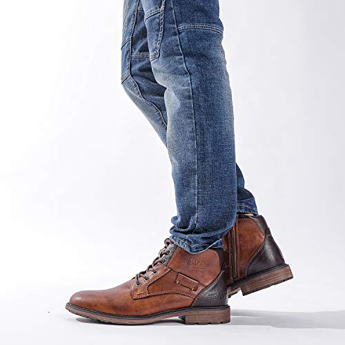 Image of AMAPO Men Oxford Boots, Buckle Dress Boot, Casual Men Boots Lace-Up Side Zipper