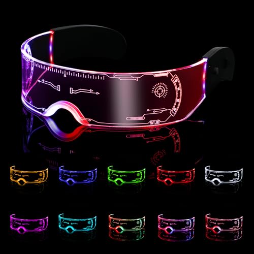 Kangtaixin Cyberpunk - Occhiali LED luminosi per feste con 7 colori e 4 modalità, occhiali neon per rave e carnevale, Halloween, bar e festival musicali, fantastici occhiali a LED per festival ed