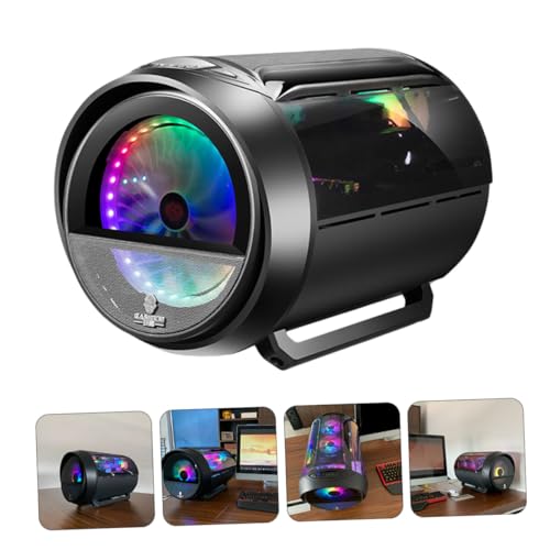 Gabinete de PC OSALADI Matx con iluminación RGB, diseño panorámico redondo, negro, con soporte para refrigeración líquida y uso para oficina en casa y juegos miniatura 6