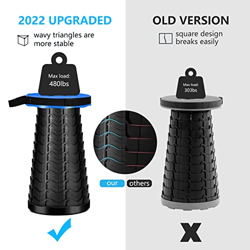 Upgraded Portable Collapsible Telescopic Stool, Sturdy Foldable Stool With Load Capacity Of 480Lbs, Retractable Camping Stool For Hiking, Fishing Tours Bbq Parties Indoor & Outdoor Activities(Blue) #TOP2