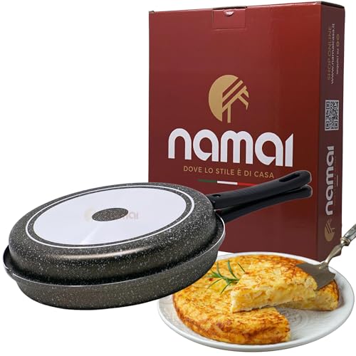 NAMAI - Padella Per Frittata 32 CM, Materiale Alluminio, Adatto In Lavastoviglie, Manico Removibile, Girafrittata Antiaderente, No Induzione, Made In Italy