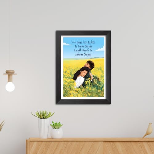 Image of TenorArts Dilwale Dulhania Le Jayenge Poster Bollywood Movie Vector Art Vector Art Posters Photo Framed Painting With Black Wooden Textures (12inches x 9inches)