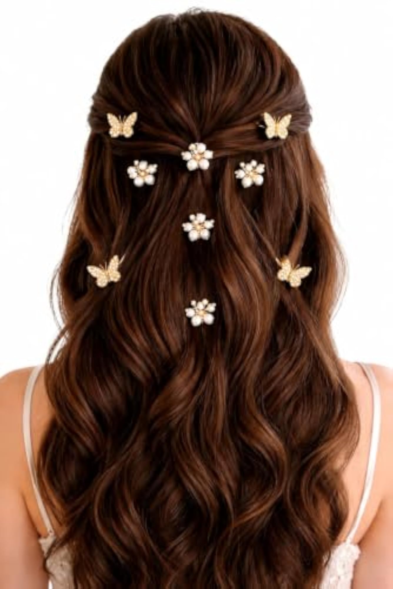 Pearl and Crystal Butterfly Hair Clips Set