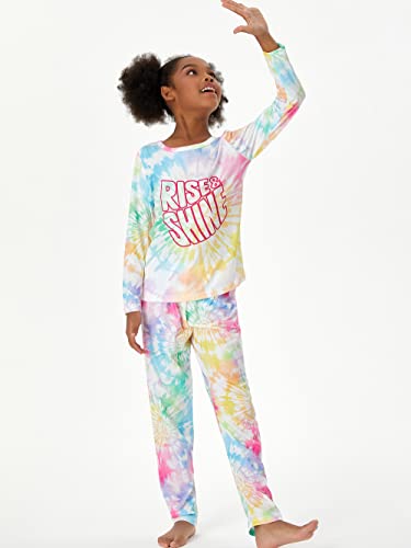 Image of Beezizac Girls Pajamas Cute Print Short /Long Sleeve Pants Set Size 6-18 | Soft Stretch Poly Blend, Comfy Crewneck, Elastic Waist Pants, Everyday & Holiday Sleepwear for Big Girls, Tweens & Teens