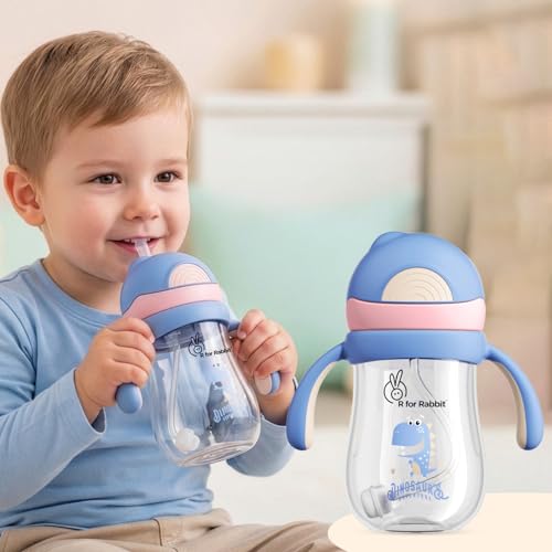 Image of R for Rabbit Tritan Dino 320ml Straw Sipper for Kids | Twin Handle Non Toxic BPA Free Soft Silicone Straw Sippy Bottle | Leak Proof Drinking Sippy Cup for 12+ Months Kids (Pink Blue)