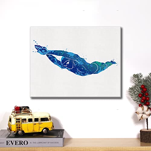 Swimming Sport Canvas Wall Art Swimmer Boy Girl Watercolor Canvas Print Positive Canvas Painting Wall Decor Framed Nursery Gift 12X15 Inch #TOP3