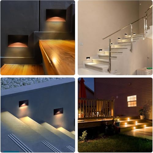 Energetic 120V LED Stair Lights - 2200K/2700K/3000K/4000K/5000K Outdoor Step Lights, 3W Dimmable Stairway Lights Indoor, CRI90, ETL Listed, Wet Location, Aluminum, 5CCT, Black, Pack of 6 by E ENERGETIC LIGHTING - Image 7