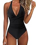 RXRXCOCO Women Cross Push Up Tummy Control One Piece Halter High Waisted Swimming Costume Swimsuits Swimwear - Image 1