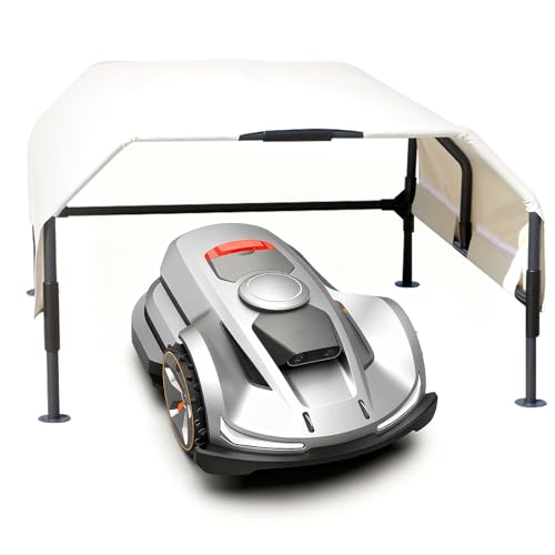 CNAINFC Robot Mower Garage, Robotic Lawn Mower Shelter, Easy to Install, Durable rain-Proof and Ultraviolet-Proof Cover, Fits All Robotic Lawn Mowers (Thickened White)