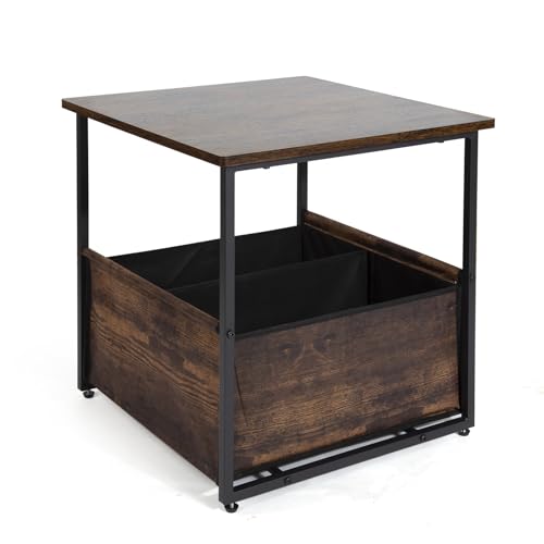 Cunsieun Side, Industrial End, Coffee Table, with Metal Frame, Easy to Put Together, for Living Room, Bedroom, Kitchen, Rustic Brown and Black LET41X, Wood chipboard, iron, Vintage, 50 x 50 x 51 cm