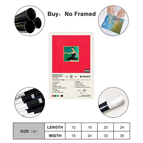Kanye Poster West My Beautiful Dark Twisted Fantasy Music Album Cover Signed Limited Poster Canvas Poster Wall Art Decor Print Picture Paintings For Living Room Bedroom Decoration Unframe:12X18Inch(30X45Cm) #TOP1