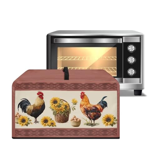 Image of Microwave Cover Air Fryer Toaster Oven Dust Cover Stain-Resistant Countertop Convection Oven Protector Kitchen Appliance Decor, L, Rooster Chicken Egg Sunflower