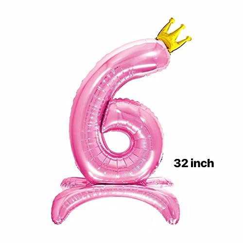 32-Inch Pink Standing Crown Number 6 Balloons,6Th Birthday Party Decorations. (6) #TOP1