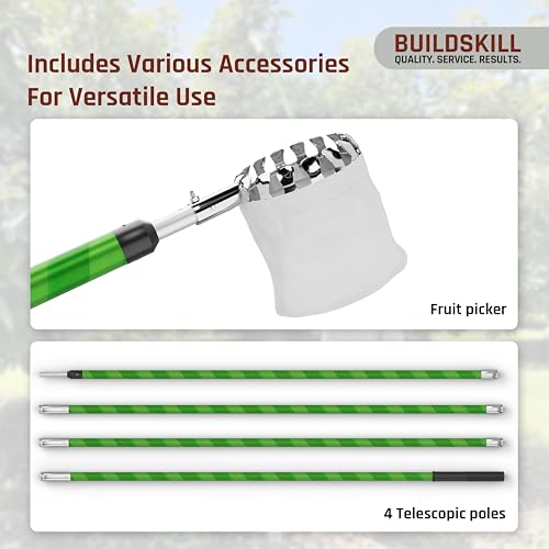 Image of BUILDSKILL 16 Ft Telescopic Coconut Plucker with Pole - Shock Proof | Adjustable Height 8-16 ft | Includes & Fruit Picker | Lightweight & Durable Fiber Glass Construction - Easy Assembly