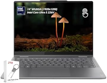 Yoga 7i 2-in-1 Laptop with Intel Core Ultra 5 226V, 14" WUXGA OLED 100% DCI-P3 Touch Display, 16GB LPDDR5x RAM 512GB SSD, Wi-Fi 7, FP Reader, Win11, Luna Grey, w/2TB USB Drive, W/GaLiMu