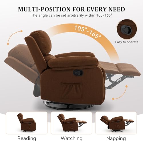 Image of Korser Recliner Chair, 360 Swivel Rocker Chair for Adults, Small Rocking Recliner for Small Spaces, Upholstered Fabric Glider Recliner Nursery
