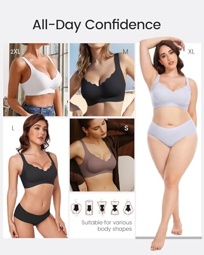 Image of Scalloped Lift Bras for Women No Underwire Buttery Soft Push Up Wireless Bras V Neck Seamless Bralettes