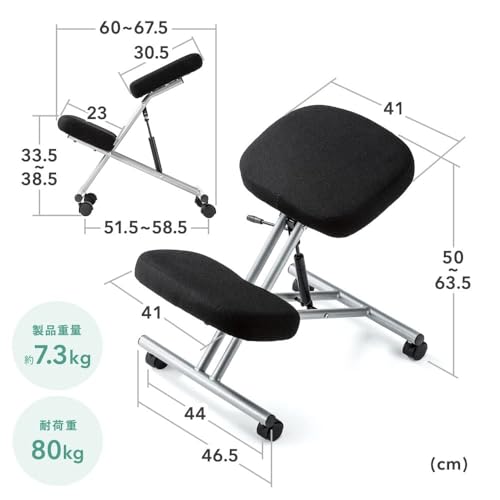 イ バランスチェア 椅子 キャスター ガス圧昇降 高さ調整 耐荷重80kg ブラック [2]