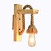Produktbild Zozmy Holz Wandlampe Vintage Industrie Retro Kreative Landhausstil Hanfseil Wandleuchte Schlafzimmer Nachttischlampe Bar Café Restaurant Korridor Wohnzimmer Innen Deco Wandbeleuchtung E27