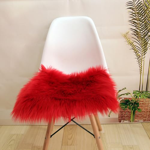 ZuTKekon Faux Fur Sheepskin Square Chair Cover Seat Cushion Pad, Luxurious Wool Area Rugs Fluffy Floor Mat for Living Sofa, Photographing Background