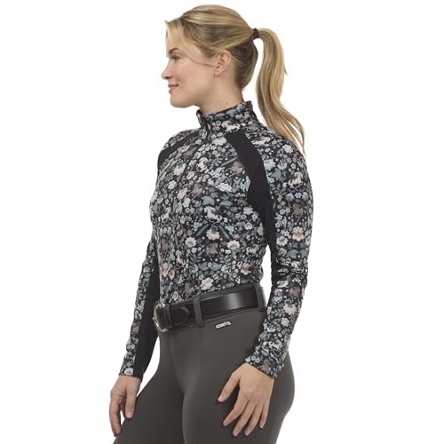 Kerrits First Level Quarter Zip Fleece Tech Top - Print Black Fairy Tails Size: M