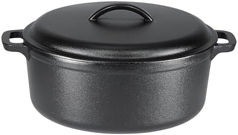 Amazon Basics Round Pre-Seasoned Cast Iron Dutch Oven Pot with Lid and Dual Handles, Heavy-Duty & Large, 7-Quart, Black