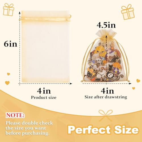 Image of Crweety 50 Pcs 4x6 Inch Gold Organza Bags, Small Mesh Gift Bags Drawtring for Wedding Favor Candy Bridal Shower Party Favor, Luxury Jewelry Pouches for Birthday Treat Decor & Graduation Gift Wrap