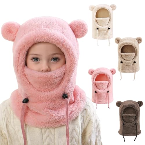 Bafiwu Cagoule d'hiver Unisexe pour Enfants 3 à 10 Ans, écharpe Ski Cagoule Fille Ajustable, Bonnet Polaire Chaud Mignon, Cou écharpe pour Garçons Filles (Rose)