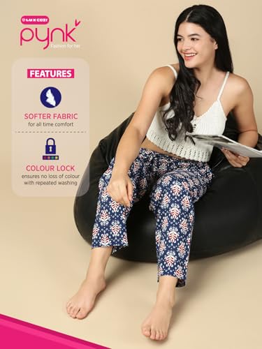 Image of PYNK by Lux Cozi Women's Cotton Printed Palazzo Pyjama Relaxed Lounge Pants | Super Soft Comfortable | Loungwear Pyjama Pant-Pack of 1