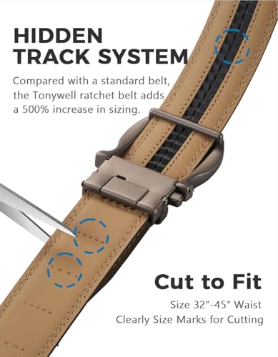 Men's Leather Ratchet Belt, 1 3/8" Adjustable Dress Belt, Trim to Fit3