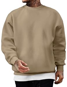 JMIERR Baumwolle Pullover Herren Freizeit Rundhals Sweatshirts Winter Langarm Hoodies Loose Fit Beige L