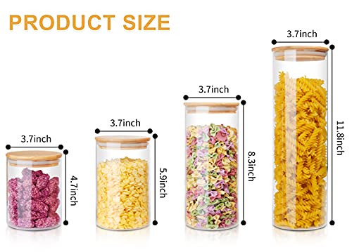 Glass Food Storage Jars Set of 5, Glass Kitchen Canisters Sets with Bamboo Lids, Clear Glass Cereal Storage Containers, Large Spaghetti Glass Jars, Ideal for Beans, Cereal, Snacks and More
