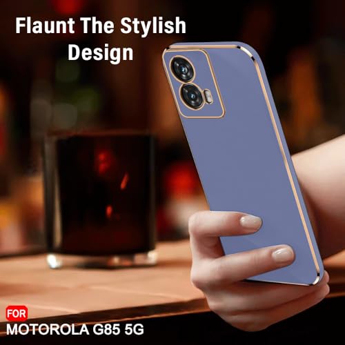 Image of TheGiftKart Luxurious Golden-Plated Back Cover Case for Motorola Moto G85 5G | Raised Lips for Camera & Screen Protection | Shockproof Design | Stylish Back Cover for Moto G85 5G (TPU, Greyish Blue)
