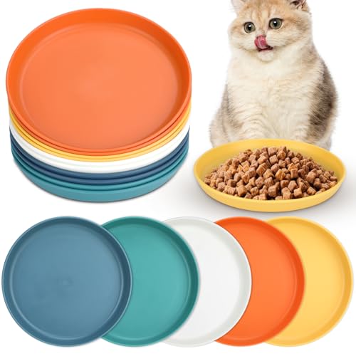 Aevcvok 10 ciotole per gatti, piatti piatti, ciotole per gatti, ciotole rotonde per gatti, ciotole per gatti, ciotole rotonde, per gatti colorati, piatti per gatti, set per cibo secco e umido