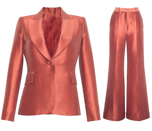 Ensemble en satin femme costume de bureau chic veste un bouton et pantalon large