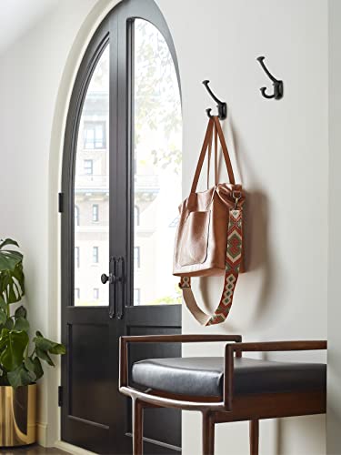 Image of Amerock Vicinity Triple Prong Matte Black Wall-Mounted Hook | Decorative wall hook in durable zinc construction for coats, hats, bags, towels, and everyday organization