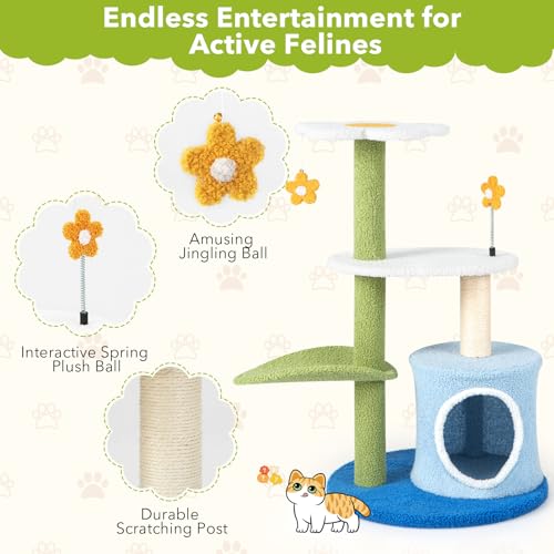Árbol para gatos pequeño 34.5 pulg con poste rascador miniatura 4