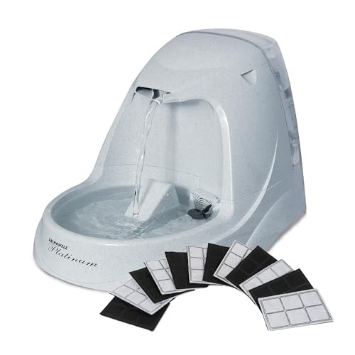 PetSafe Drinkwell Platinum Cat Water Fountain - Pet Fountain for All Pet Sizes Encourages More Drinking Includes 12-Pack of Replaceable Carbon Filters Indoor Use Grey (168 oz/5L)