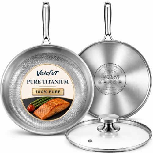 Image of VOICFUT 12" Titanium Pans for Cooking, 100% Pure Titanium Frying Pan
