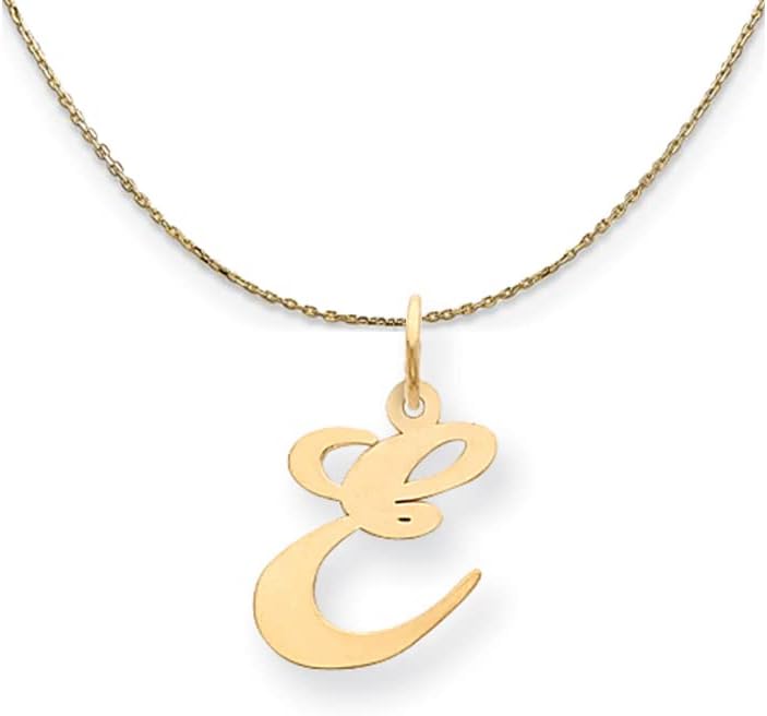 The Black Bow 14k Yellow Gold LG Fancy Script Initial E Necklace