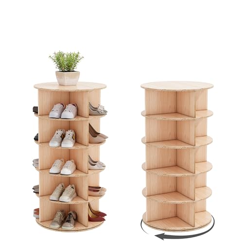 Wumagin Zapatero giratorio de 5 niveles, giratorio de 360 grados, organizador de zapatos redondo vertical, organizador de almacenamiento para zapatero
