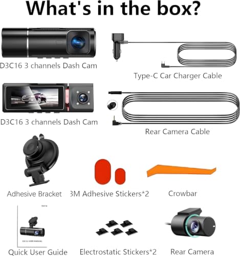 3 Channel 4K Dash Cam Front, 1080P Dash Camera Rear and Inside for Cars with 3.16 IPS Screen, 64GB Card, G-Sensor, 24Hr Parking, App Control,Loop Recording, Night Vision,Support 256GB Max - image 7