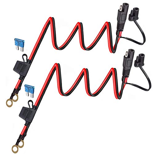 YETOR Ring Terminal Harness, SAE Battery Extension Cable with 2FT 16AWG,10A Protection Fuse SAE Connector for Motorcycle Cars.(2 Pack)