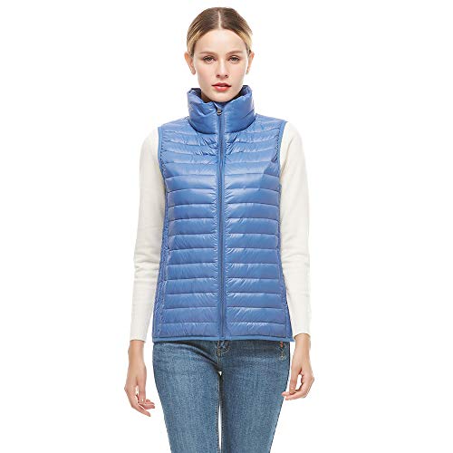 Universo Women's Lightweight Packable Down Vest Stand Collar Outdoor Puffer Vest Sleeveless Jacket Outwear(Blue Point,M)